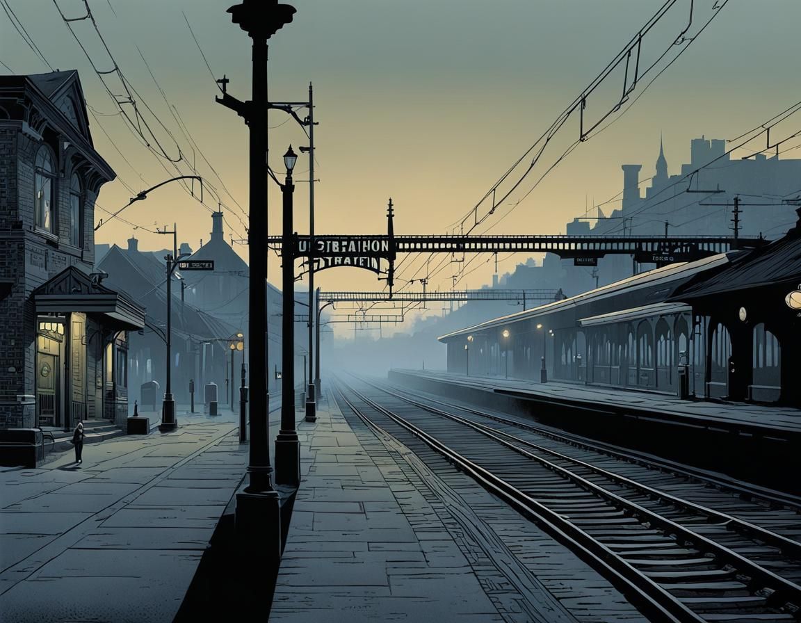 Mignola-esque: Lonely Train Station in Morning Mist