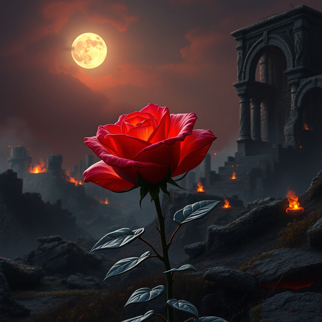 Rose Blossoms Amidst Ancient Ruins in 8k