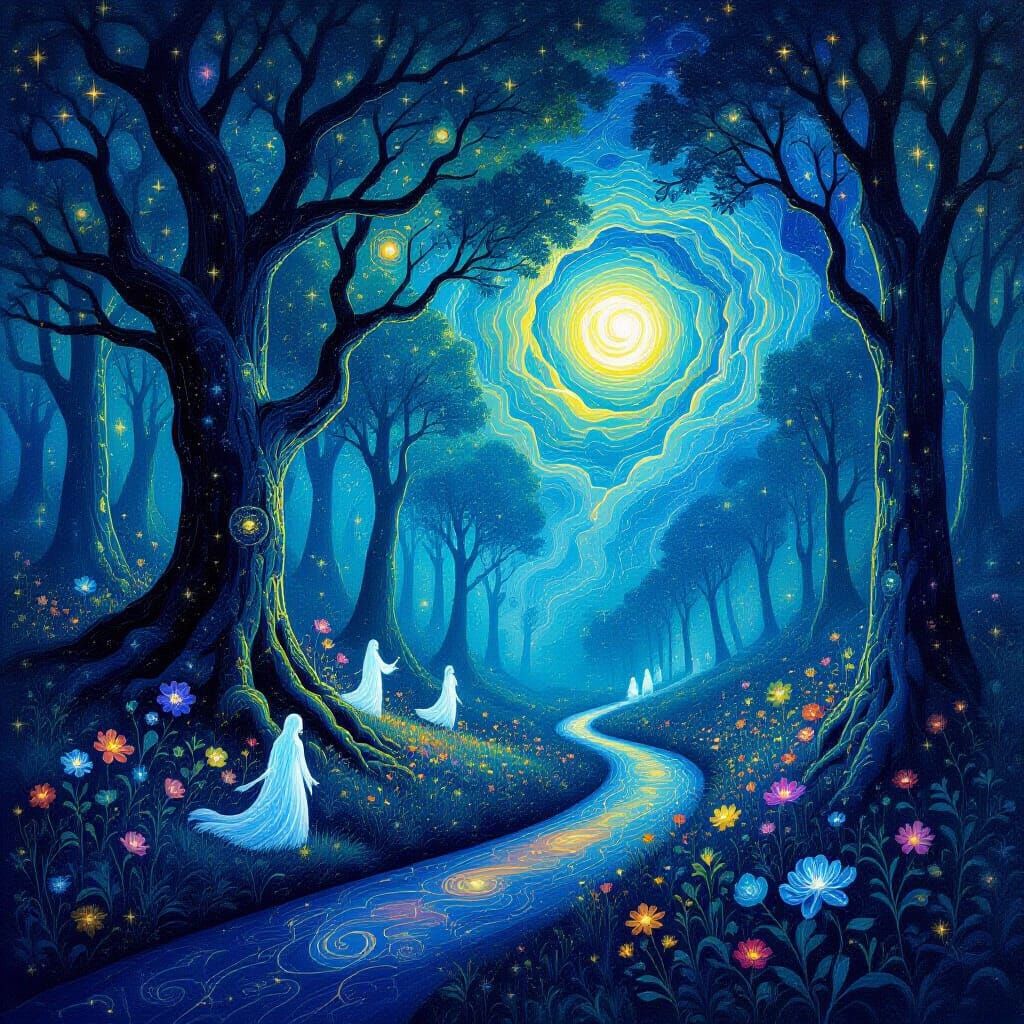 Celestial Forest of Constellations and Nebula, Ethereal Star...