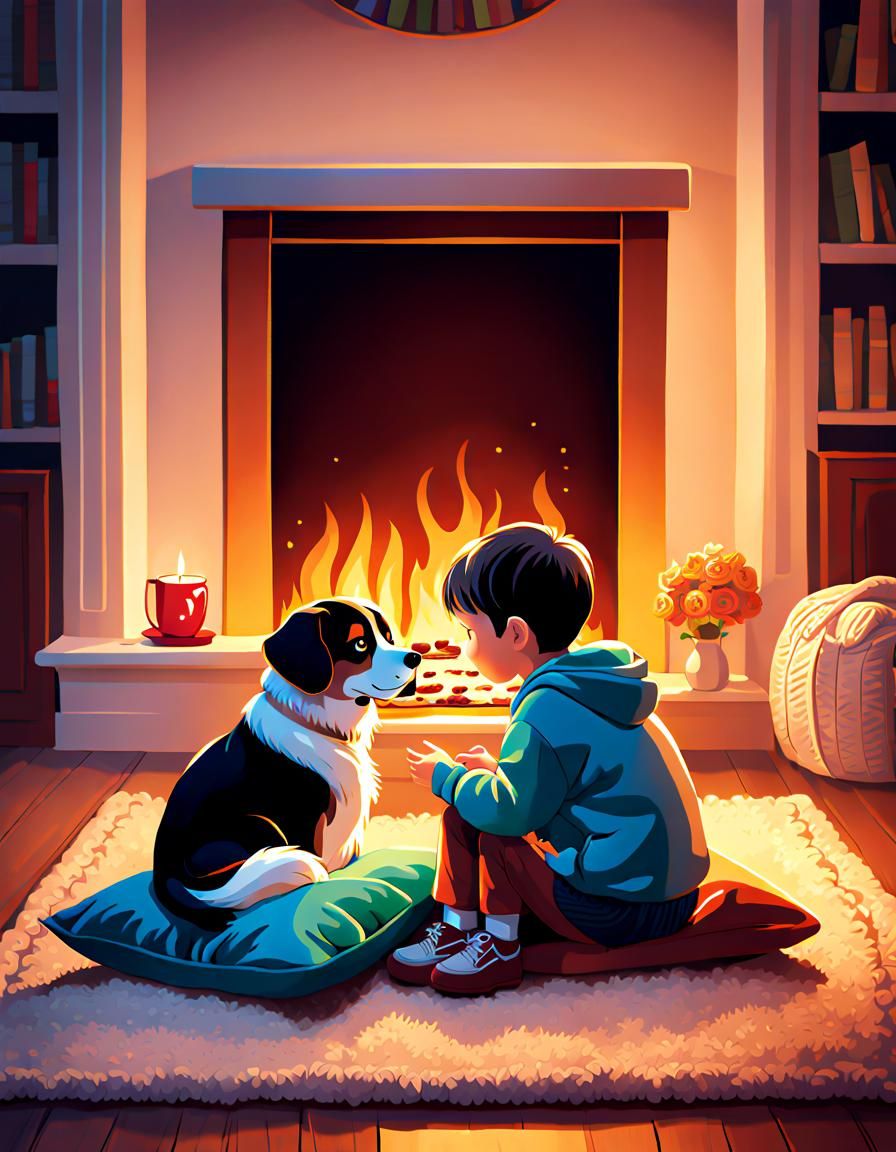 Cozy Family Night by the Fireplace