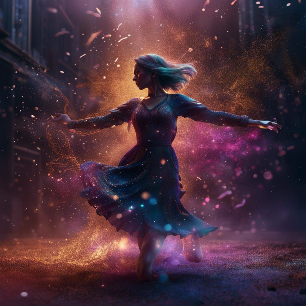 Woman Dancing in Glitter Dust: Detailed Fantasy Art