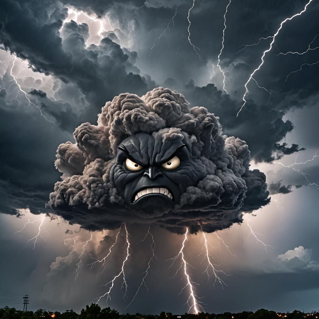 Angry Storm Cloud with Rain and Lightning