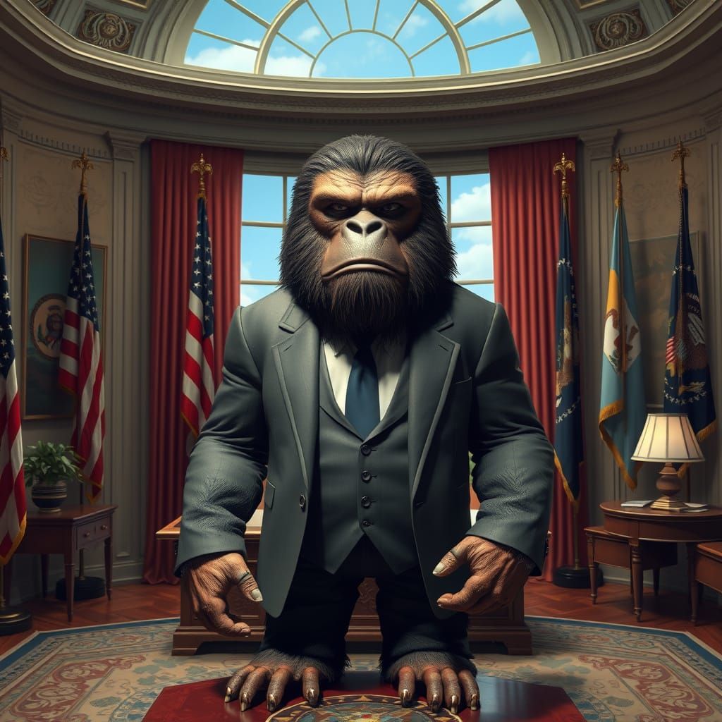 Majestic Sasquatch President in Whimsical White House