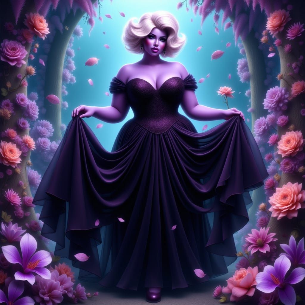 Confident Purple Goddess in Vintage Pin-Up Style