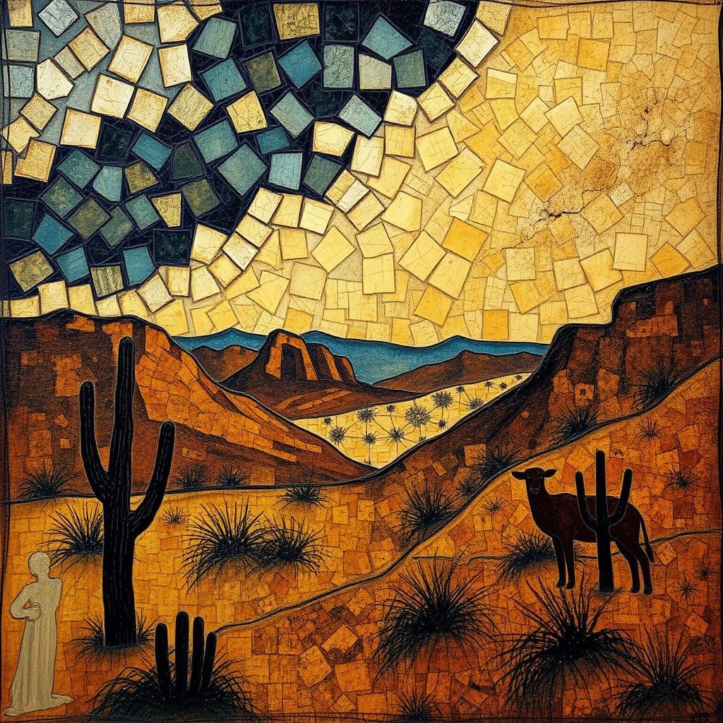 Stormy Desert Night in Cubist Style