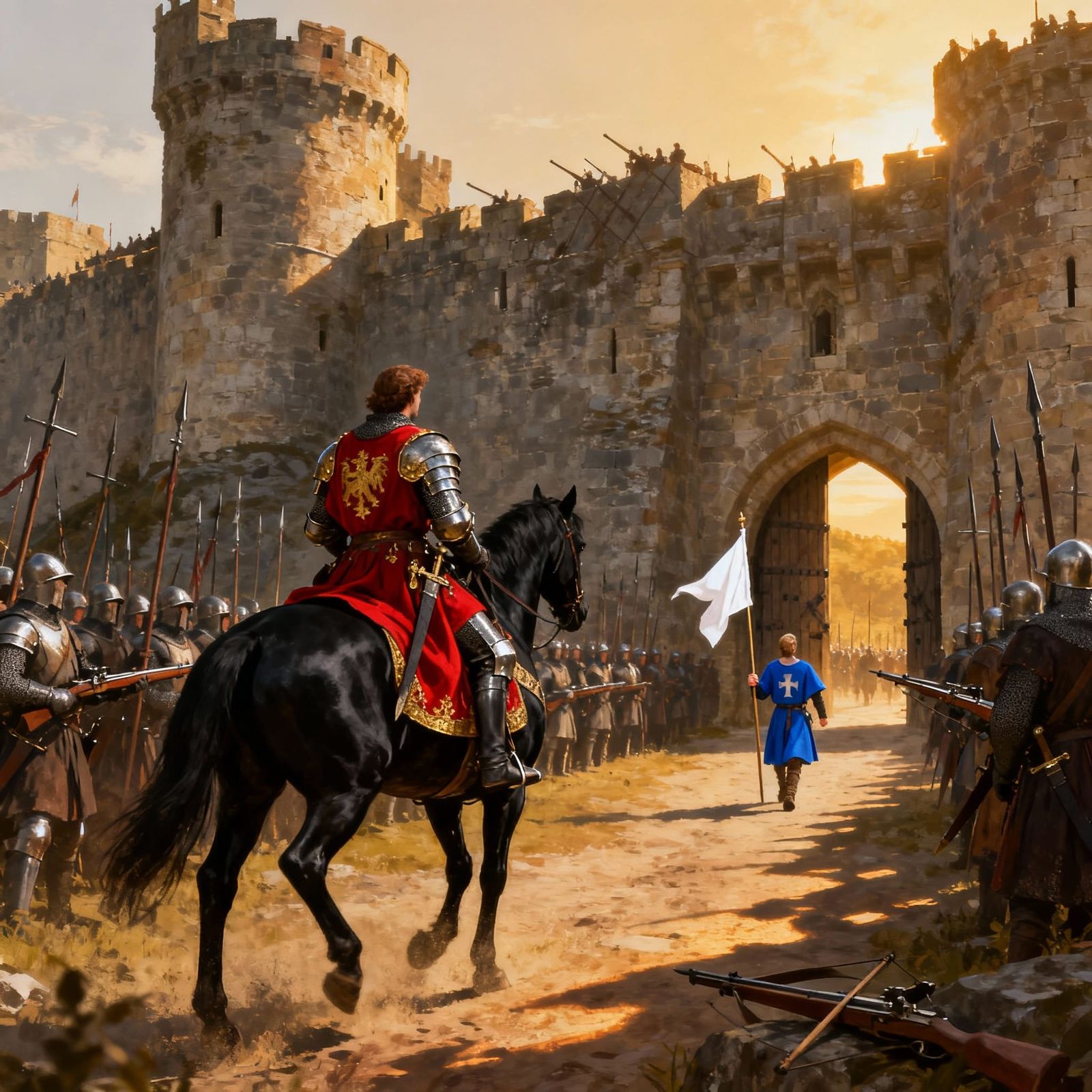 Lord Beaumains Leads Medieval Siege on Black Horse