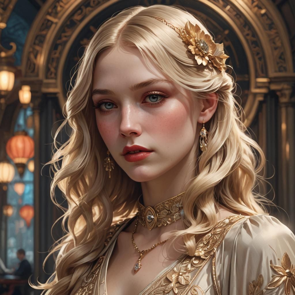 Blonde Woman in 1920s Dress: Detailed Portrait