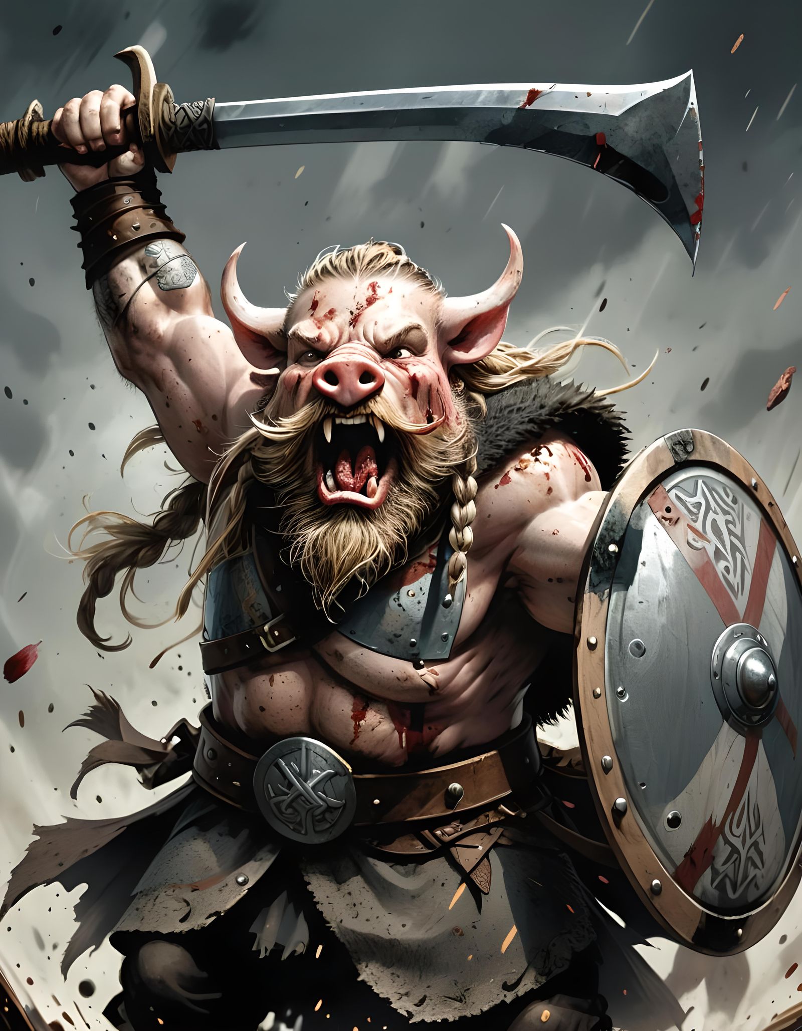 Viking Pig Warrior in Comic Graphic Novel Style