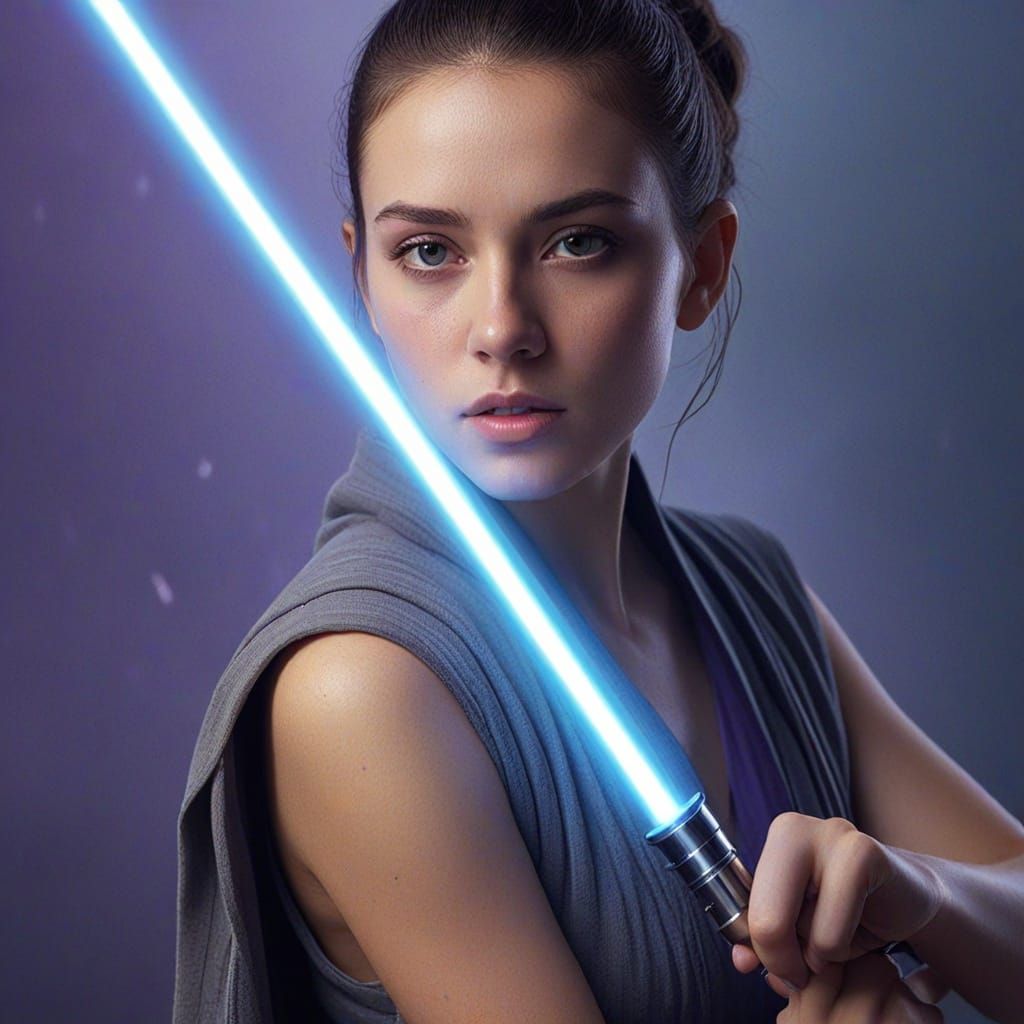 Young Jedi Warrior with Lightsaber in Digital Art Style