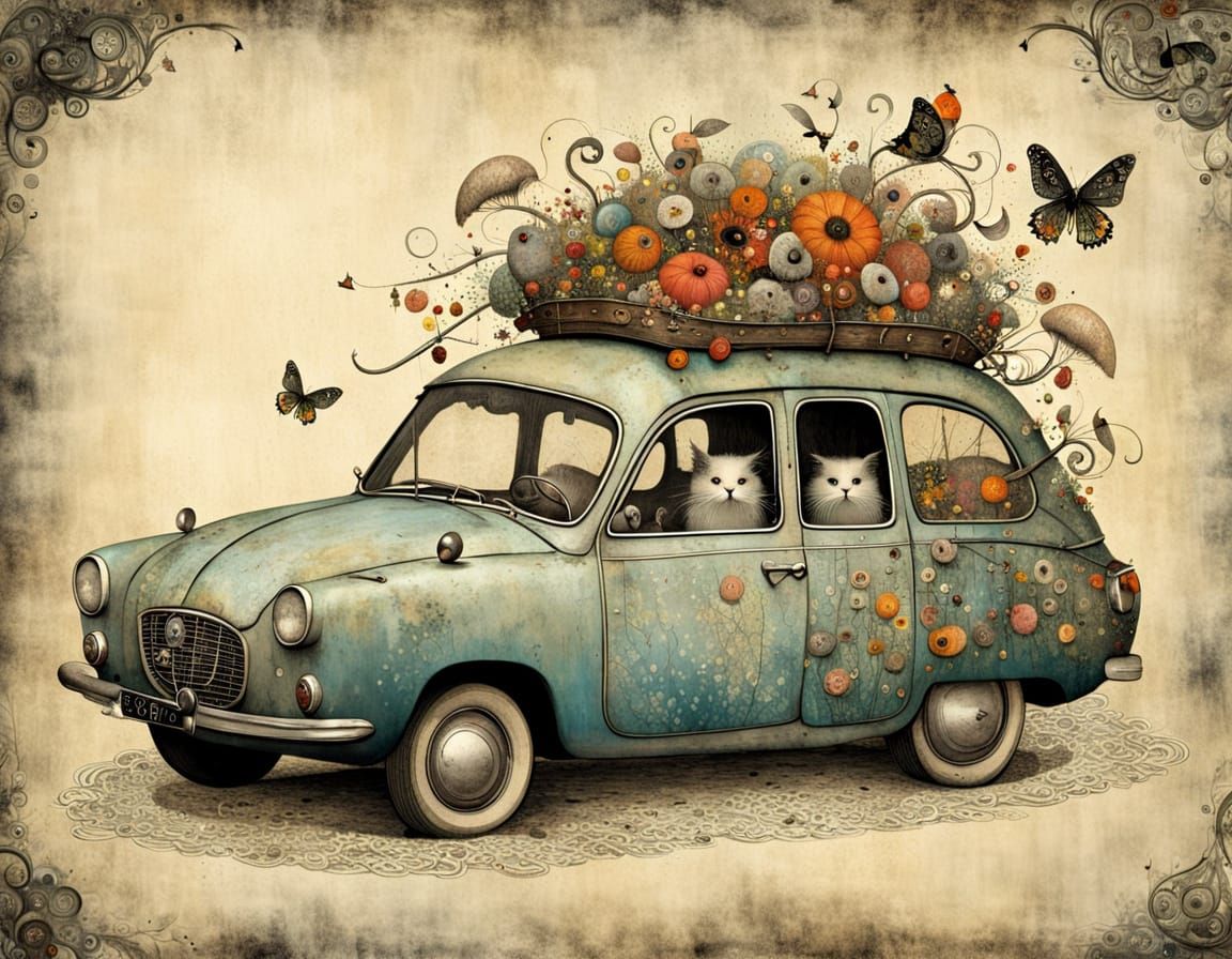 Sinister Car Art in Vintage Illustration Style