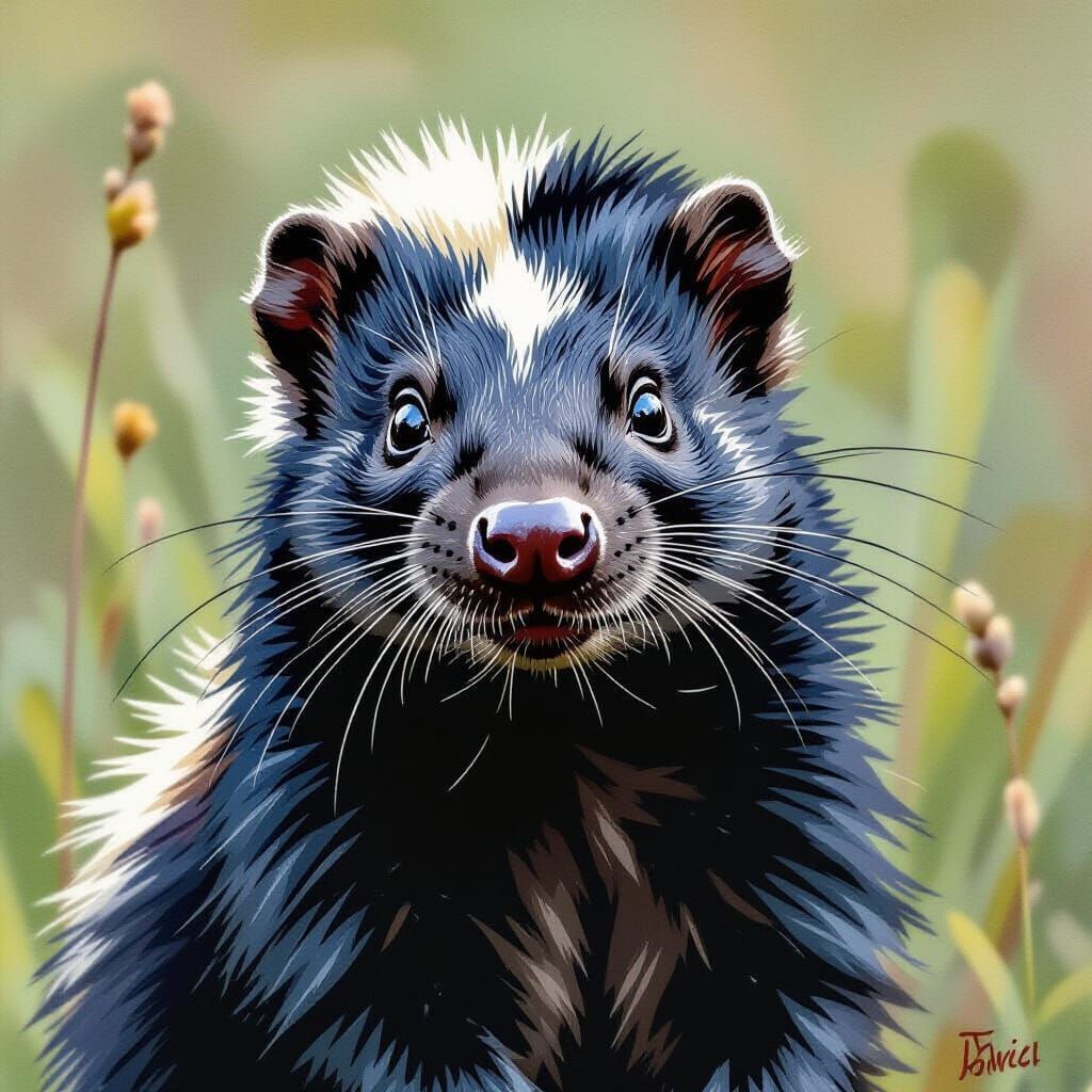 Anthropomorphic Skunk in Gouache Painting