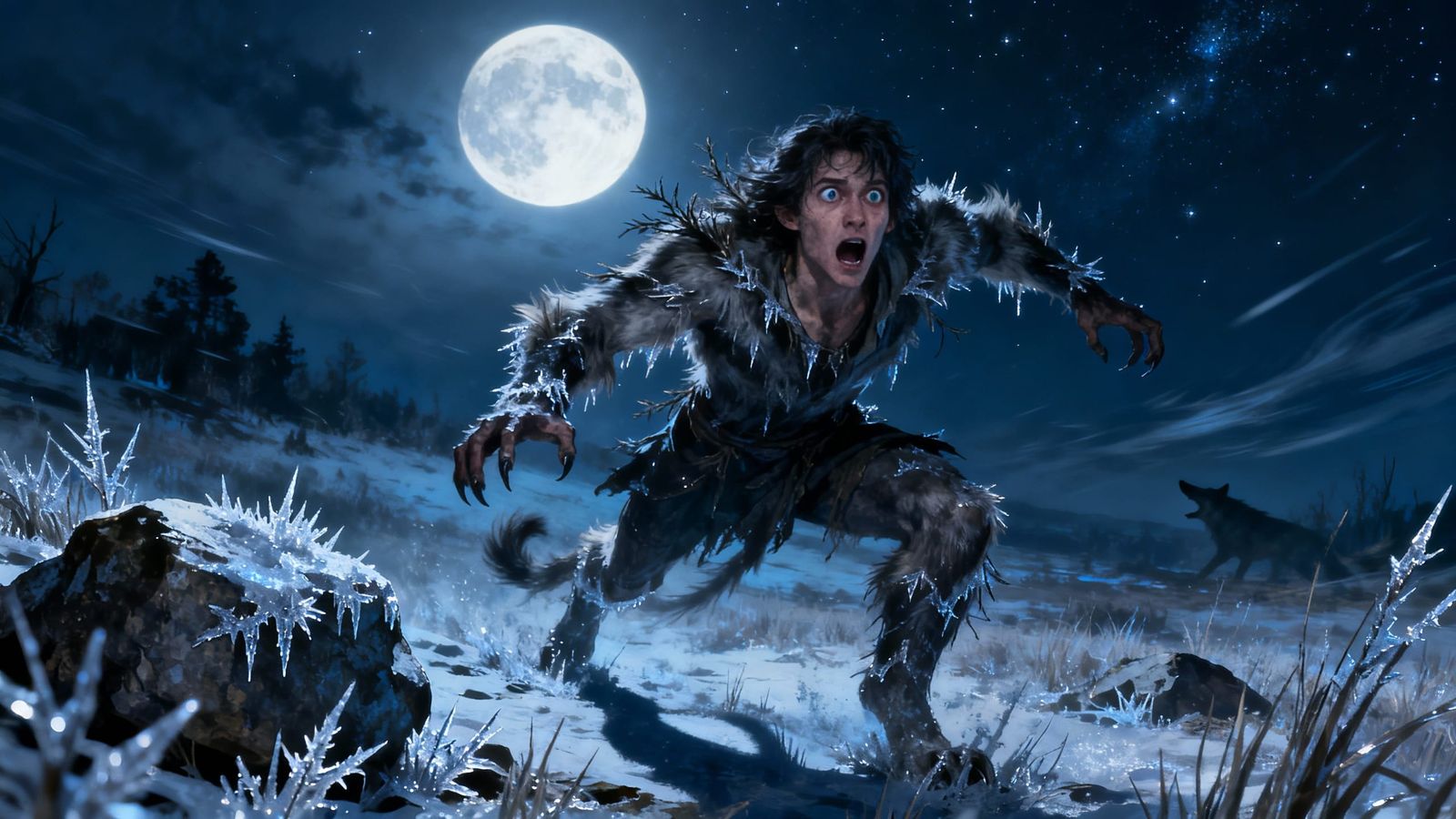 Bright Moon Over Starry Night Landscape