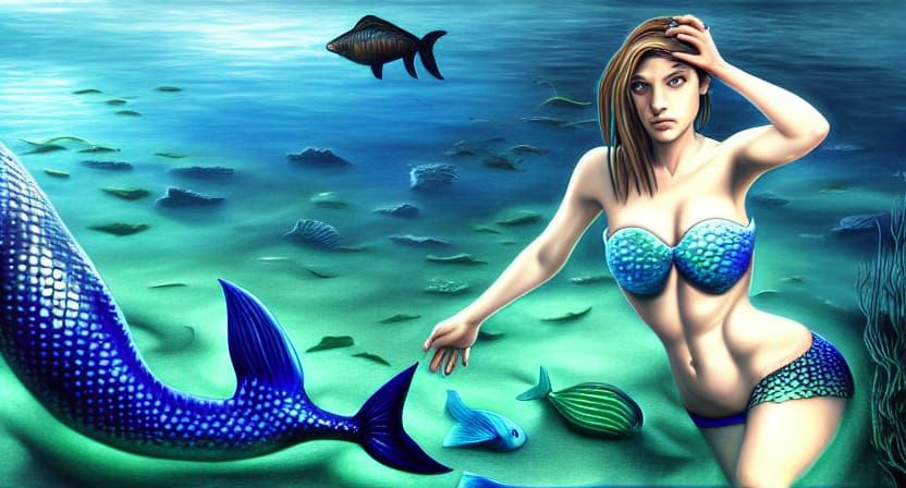 Jill Valentine Mermaid: Ultra-Realistic Detailed Painting