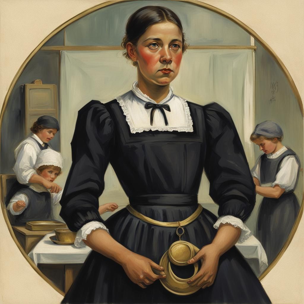 Maid in Black Uniform with Brass Ring