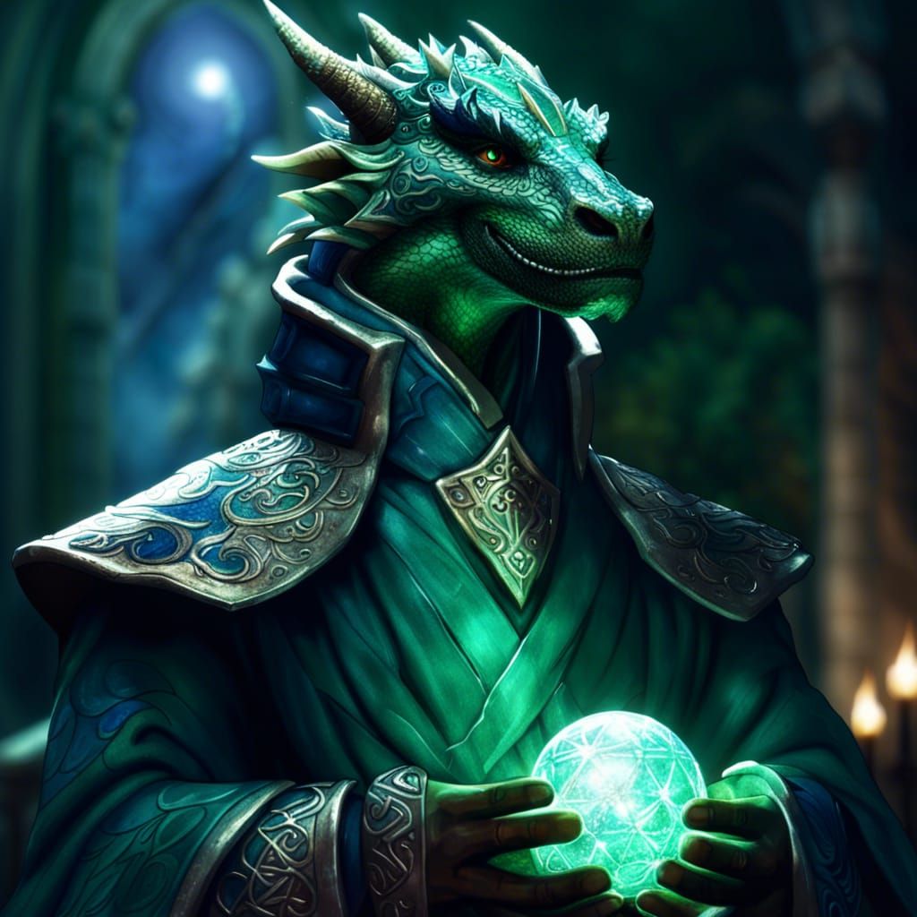 Emerald Dragonborn Priest Radiating Holy Energy