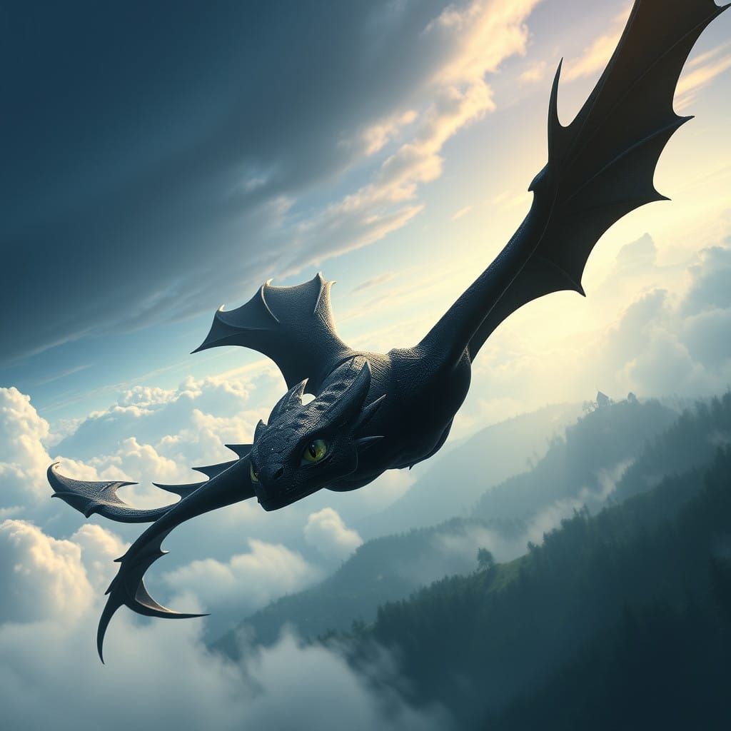 Majestic Night Fury Dragon Soars Through Enchanted Realm