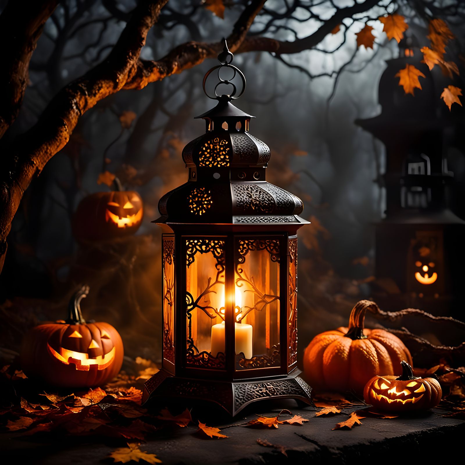 Demonic Hand Lantern in Eerie Fog