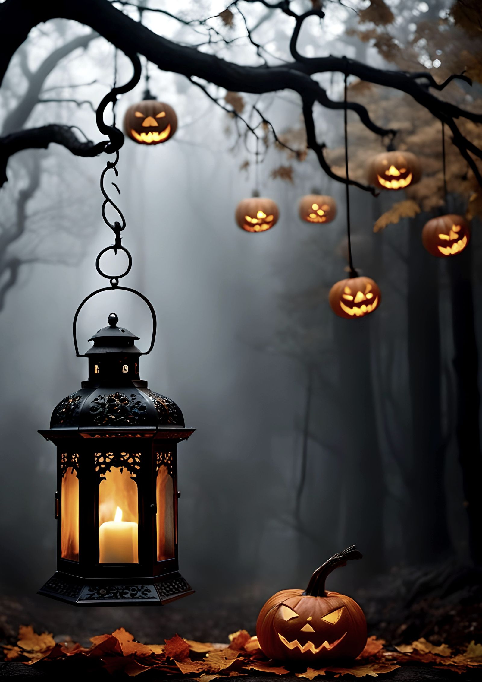 Eerie Lantern in Demonic Hand with Fog