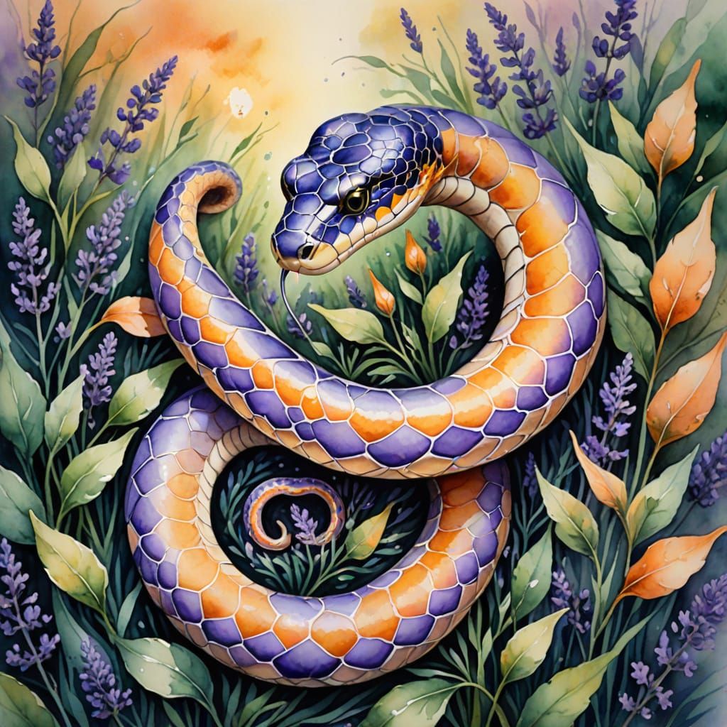Surrealist Snake in Ethereal Watercolor