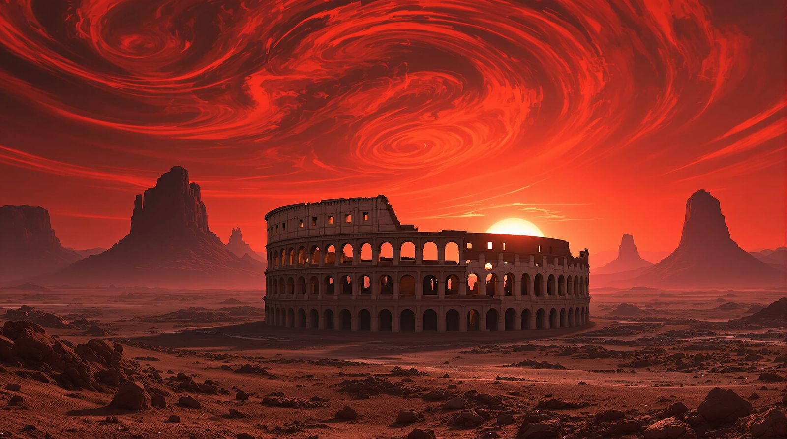 Colosseum Ruins on Mars in Epic Digital Matte Painting Style