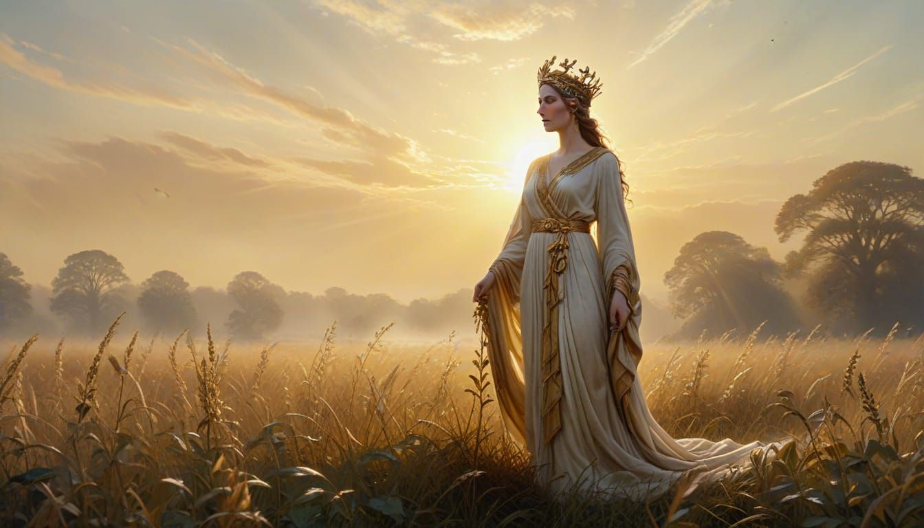 Britannia in Field, Soft Watercolor Digital Painting