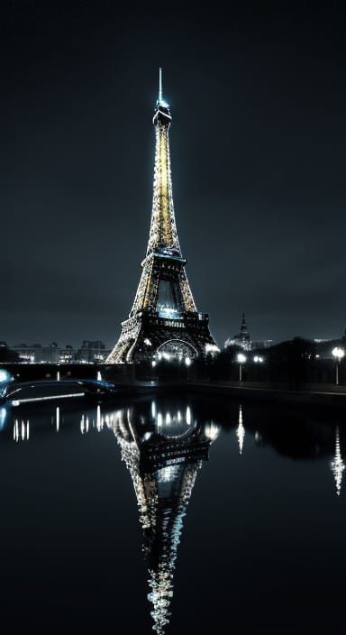 Upside Down Eiffel Towers at Night in HDR