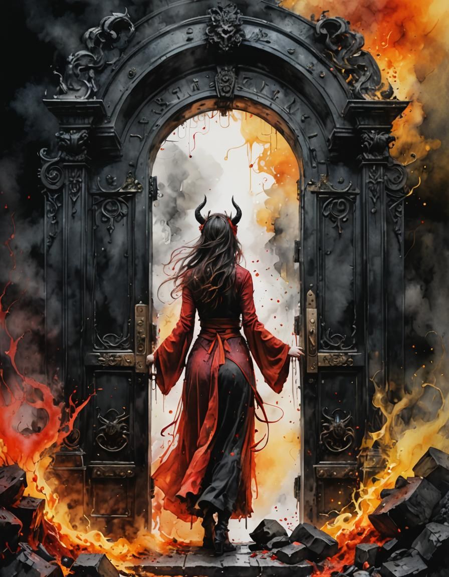 Gates of Hell: A Watercolor Digital Illustration