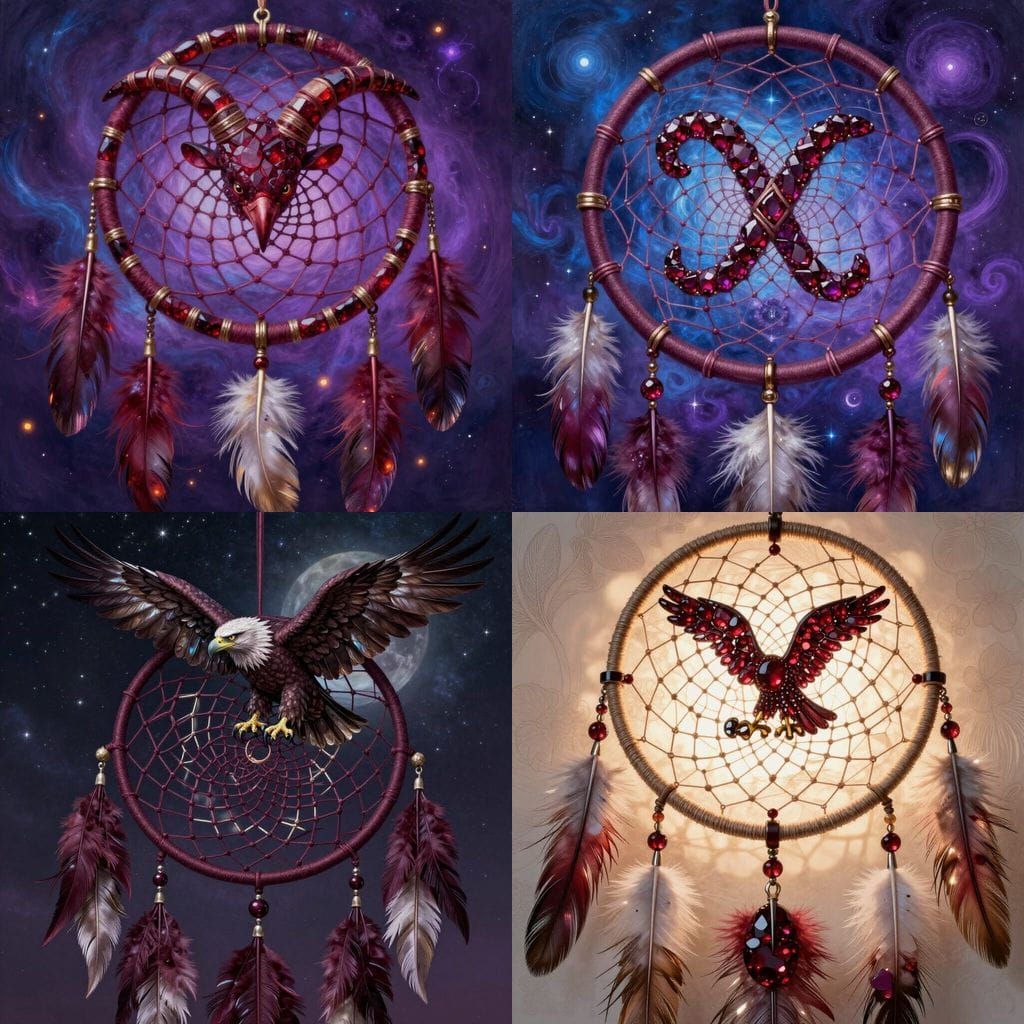 Garnet Capricorn Zodiac Sign with Eagle Dreamcatcher