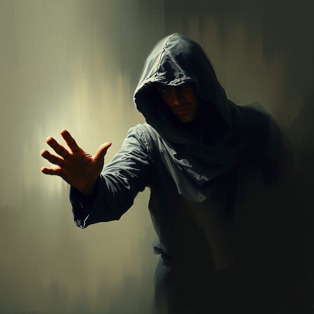 Mysterious Figure Beckons in Expressive Style