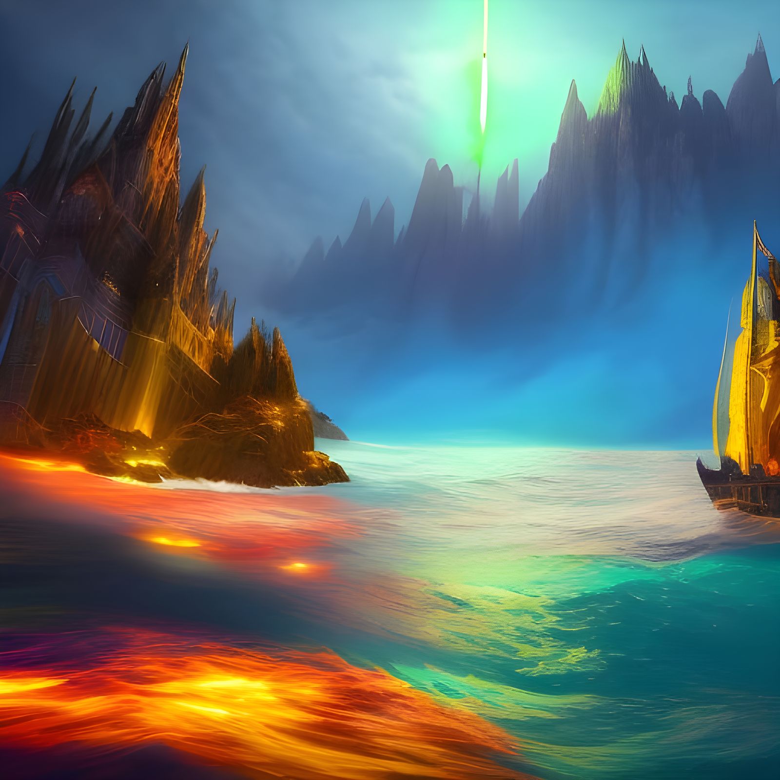 Colorful Fireworks over a Fantasy Sea