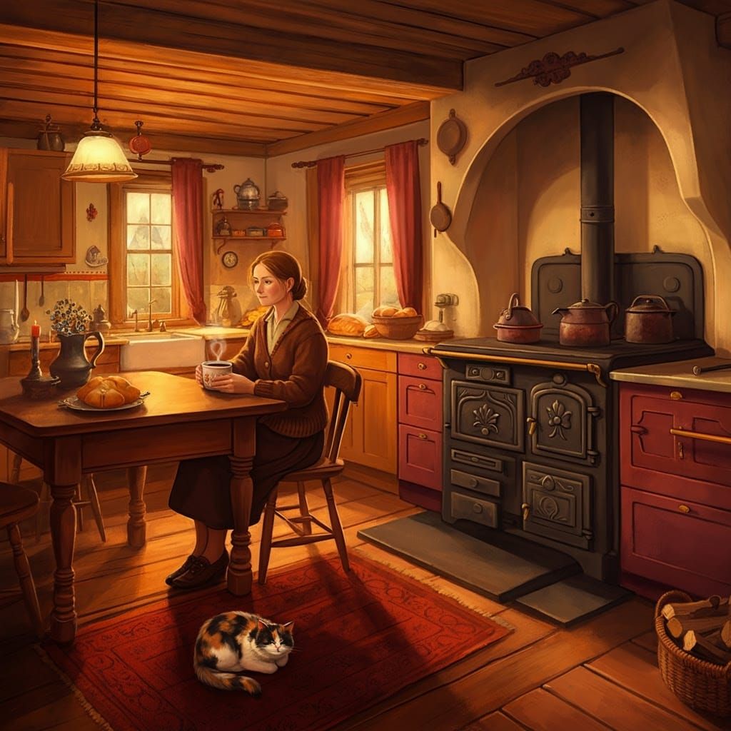 Cozy European Kitchen Scene in Warm, Rustic Colors