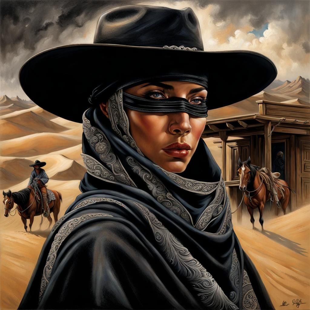 Mysterious Cowgirl in Western Town by Lee Bogle