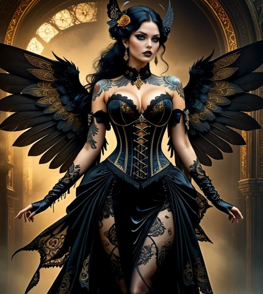 Gothic Fairy Woman with Wings in Digital Illustration