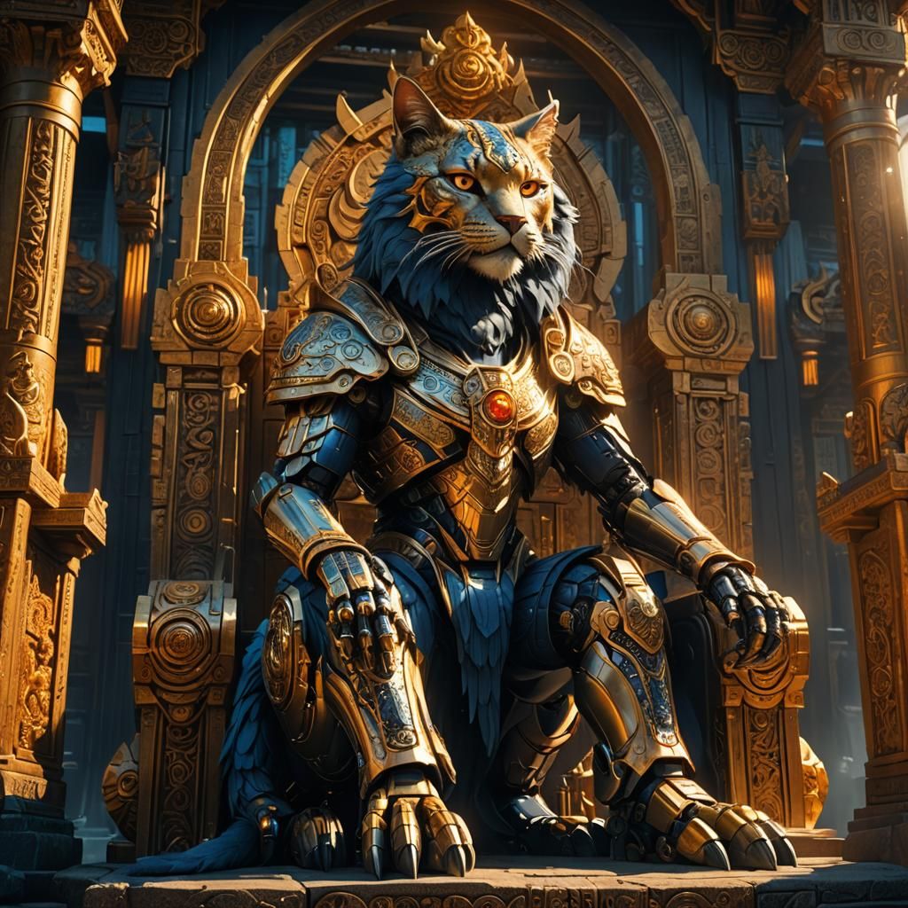 Epic Fantasy Robot Cat God Reigns Supreme in Temple Grandeur