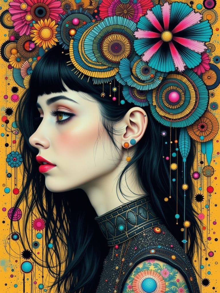 Colorful Gothic Woman in Surreal Abstract Style