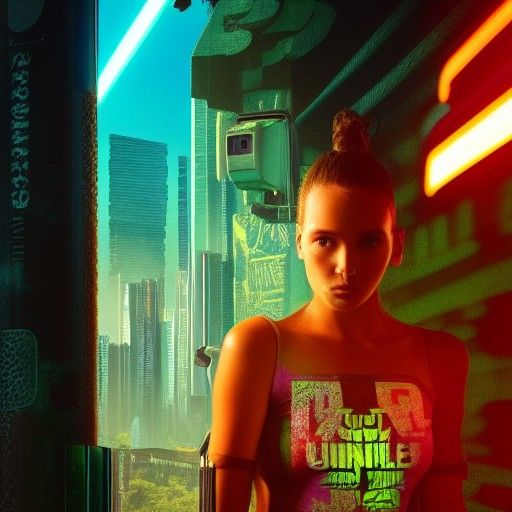 Cyberpunk Jungle Girl in Neon Style