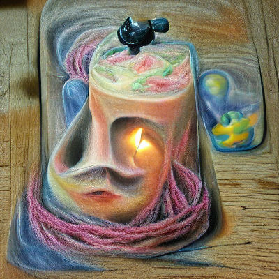 Surreal Candle Face Sculpture with Flickering Flame