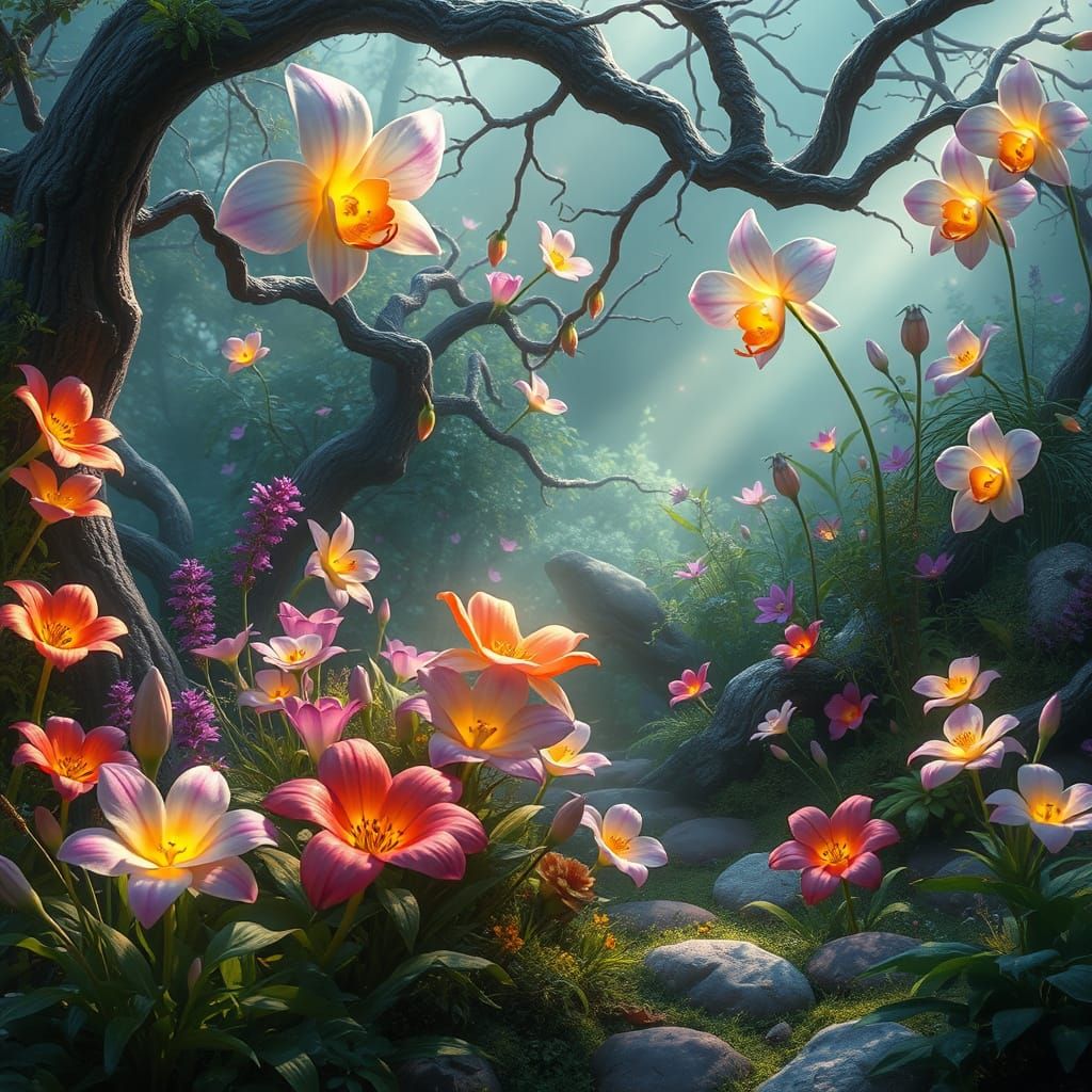 Surreal Floral Paradise in Ethereal Light