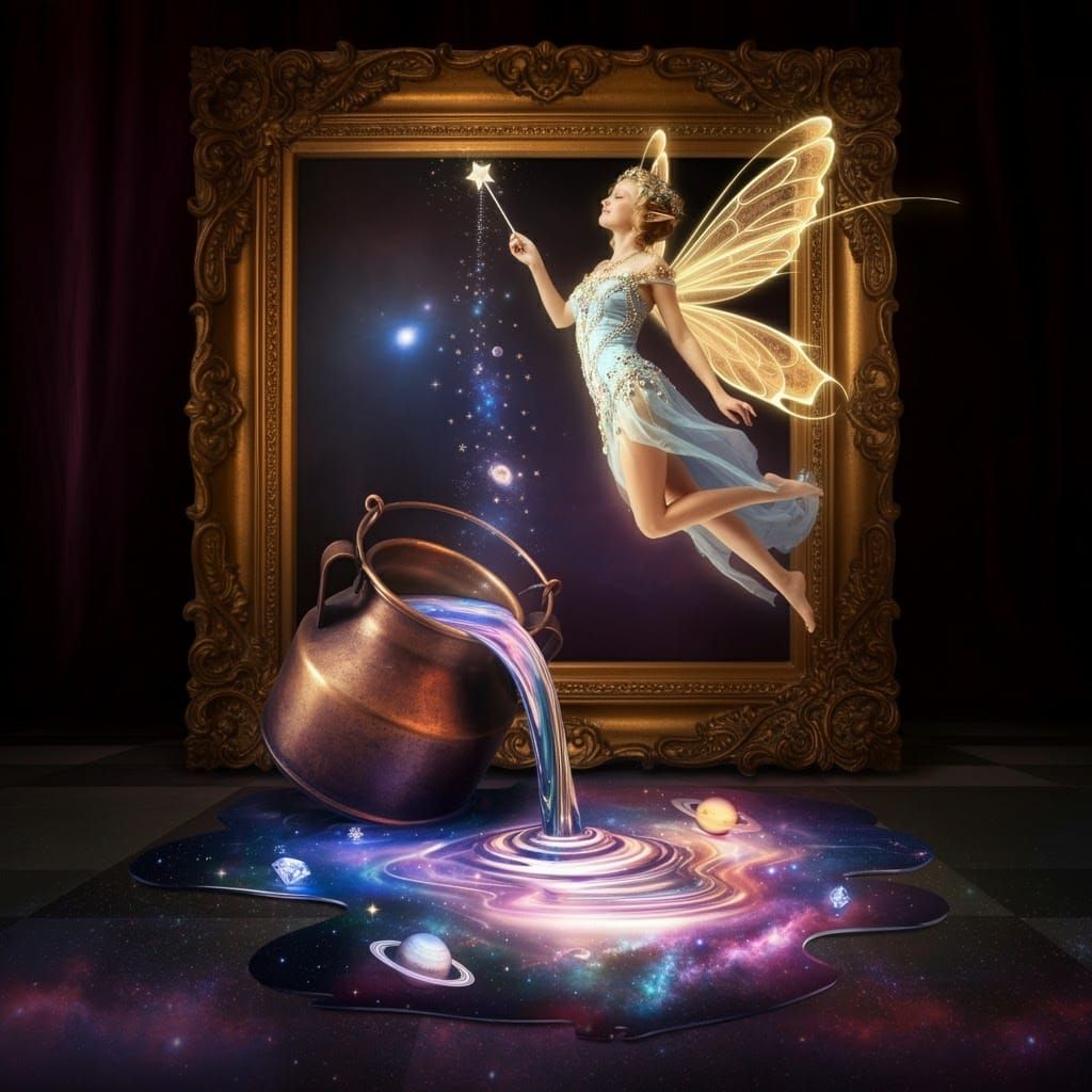 Golden Fairy Showers Blessings on Cosmic Milk Spill