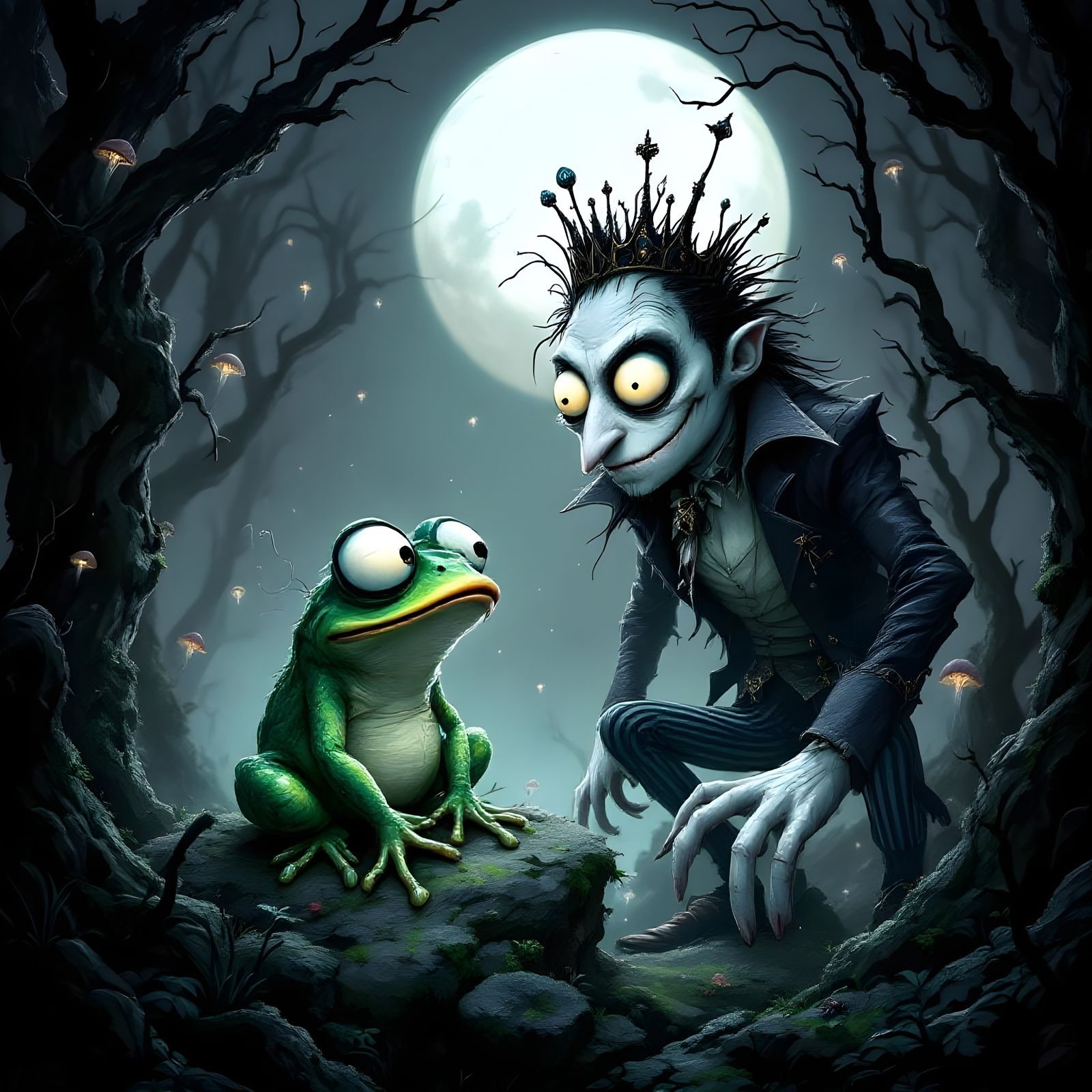 Gothic Frog and Prince in Tim Burton Style