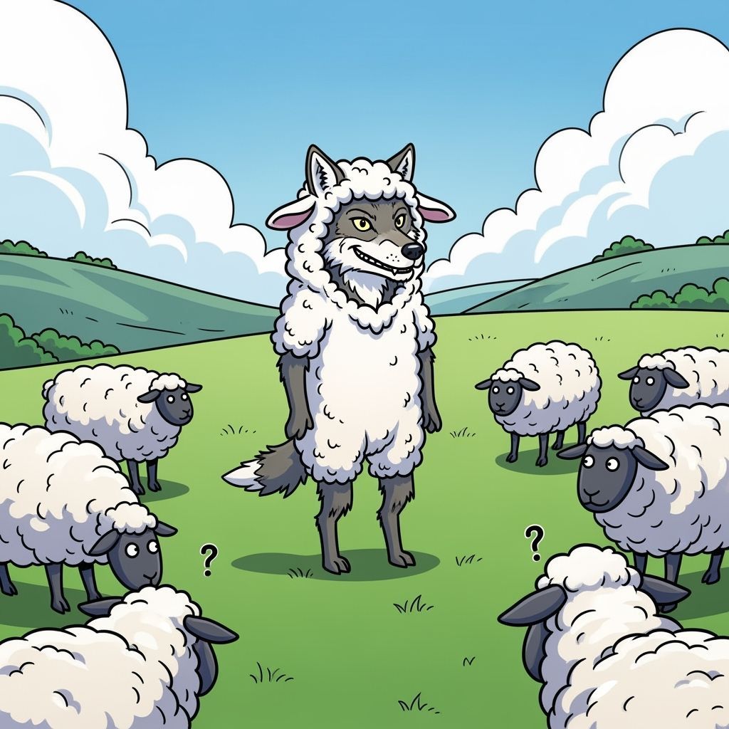 Wolf in Sheep's Clothing Comic Illustration