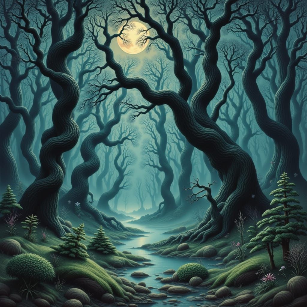 Gothic Enchanted Forest at Twilight Oil Painting