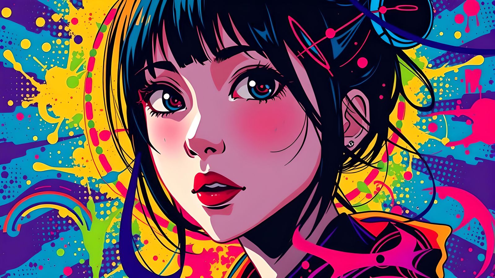 Anime Woman Silhouette in Pointillism Style