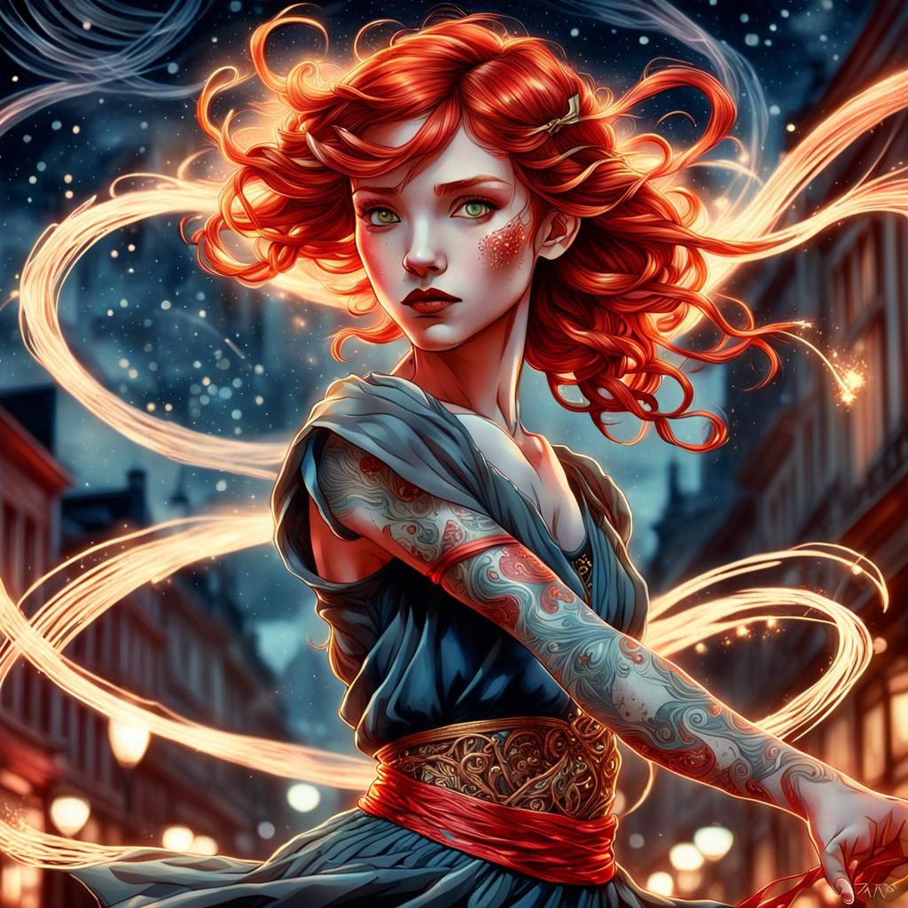 Fire Dancer: Art Nouveau Realism in Mixed Media