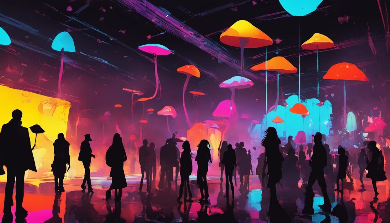 Vivid 4D Mushroom Nightclub in Neo-Noir Style