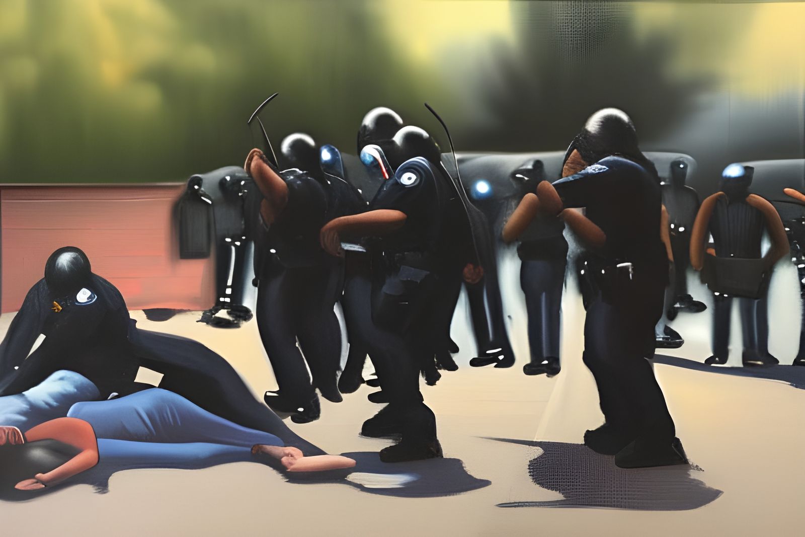 Police Brutality: Oil Painting in Art Nouveau Style
