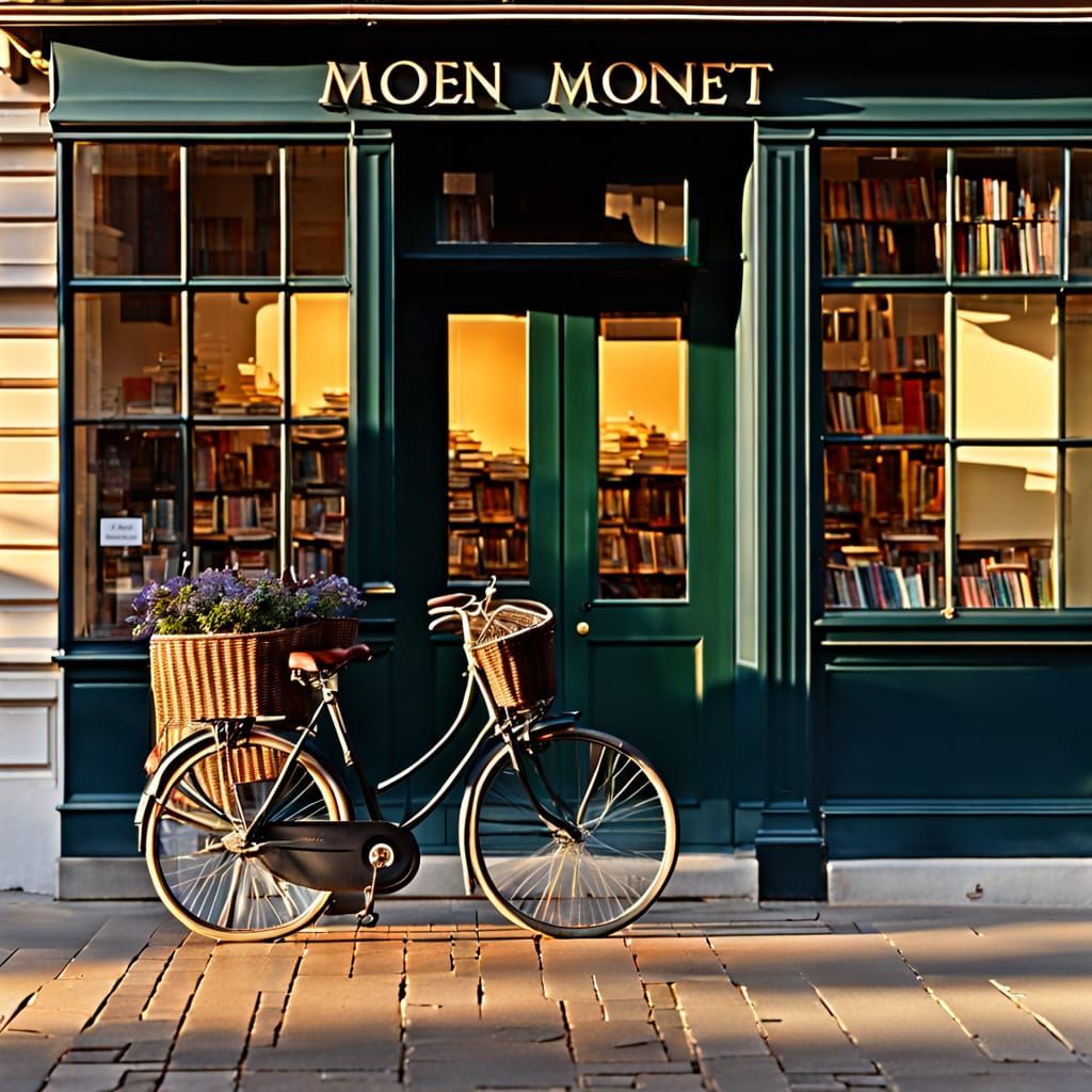 Bicycle Parked Outside Bookshop in Impressionist Style