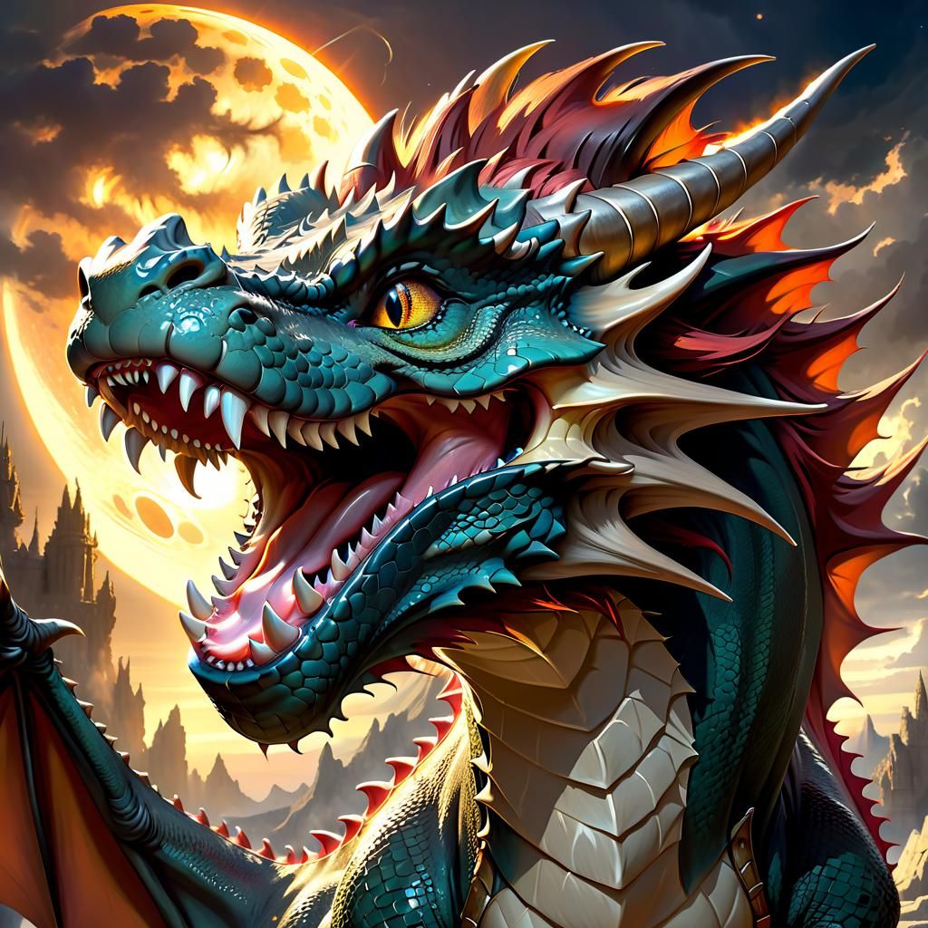 Anime Dragon Roaring at Eclipse in 16k Resolution