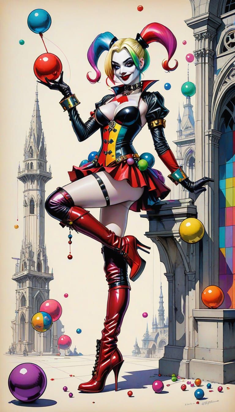 Harley Quinn in Cyberpunk Gothic Pinup Style