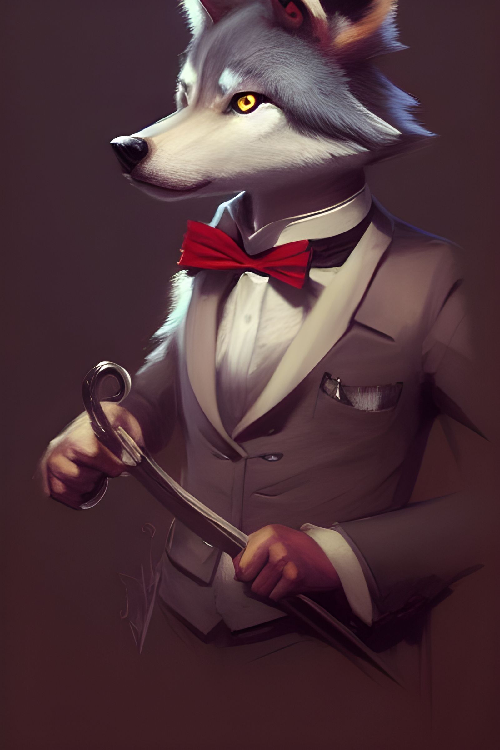 Victorian Wolf Playing Contrabass Portrait